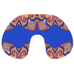 Yellow red shapes on a blue background                                                          Travel Neck Pillow from ArtsNow.com Front