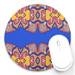 Yellow red shapes on a blue background                                                          Round Mousepad