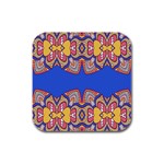 Yellow red shapes on a blue background                                                          Rubber Square Coaster (4 pack