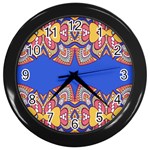 Yellow red shapes on a blue background                                                          Wall Clock (Black)