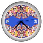 Yellow red shapes on a blue background                                                          Wall Clock (Silver)