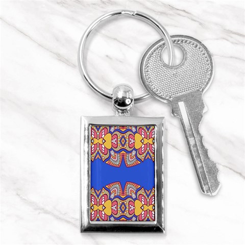 Yellow red shapes on a blue background                                                          Key Chain (Rectangle) from ArtsNow.com Front