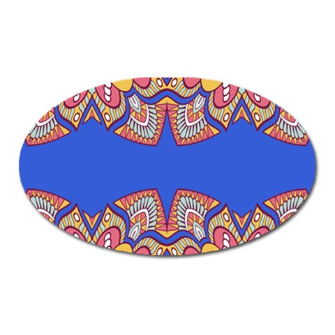 Yellow red shapes on a blue background                                                          Magnet (Oval) from ArtsNow.com Front