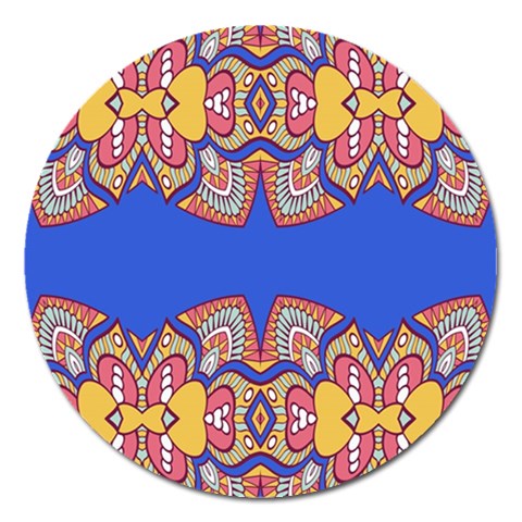 Yellow red shapes on a blue background                                                          Magnet 5  (Round) from ArtsNow.com Front