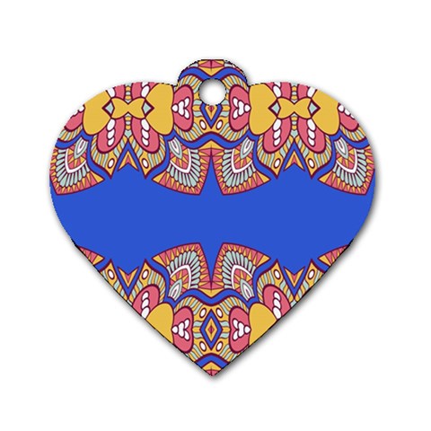 Yellow red shapes on a blue background                                                          Dog Tag Heart (One Side) from ArtsNow.com Front