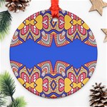 Yellow red shapes on a blue background                                                          Ornament (Round)