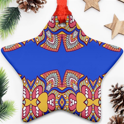 Yellow red shapes on a blue background                                                          Ornament (Star) from ArtsNow.com Front