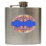 Yellow red shapes on a blue background                                                          Hip Flask (6 oz)