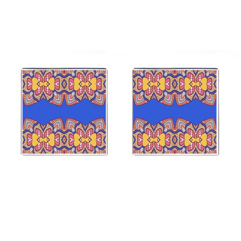 Yellow red shapes on a blue background                                                          Cufflinks (Square) from ArtsNow.com Front(Pair)