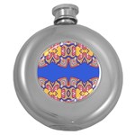 Yellow red shapes on a blue background                                                          Hip Flask (5 oz)