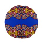 Yellow red shapes on a blue background                                                         Standard 15  Premium Flano Round Cushion