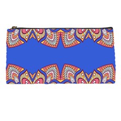 Yellow red shapes on a blue background                                                         Pencil Case from ArtsNow.com Front