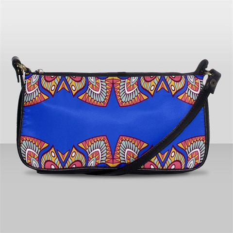 Yellow red shapes on a blue background                                                          Shoulder Clutch Bag from ArtsNow.com Front