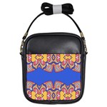 Yellow red shapes on a blue background                                                          Girls Sling Bag