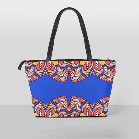 Yellow red shapes on a blue background                                                          Classic Shoulder Handbag from ArtsNow.com Back