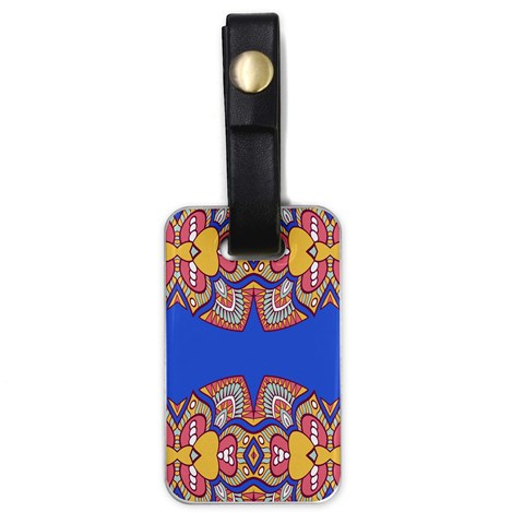 Yellow red shapes on a blue background                                                          Luggage Tag (one side) from ArtsNow.com Front