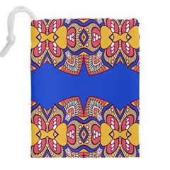 Yellow red shapes on a blue background                                                      Drawstring Pouch (5XL) from ArtsNow.com Back