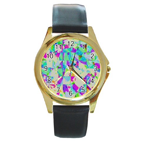 Watercolors spots                                                          Round Gold Metal Watch from ArtsNow.com Front