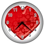 heart003_red Wall Clock (Silver)