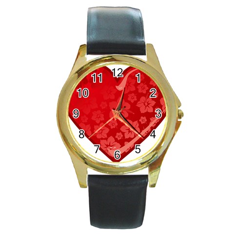 heart003_red Round Gold Metal Watch from ArtsNow.com Front