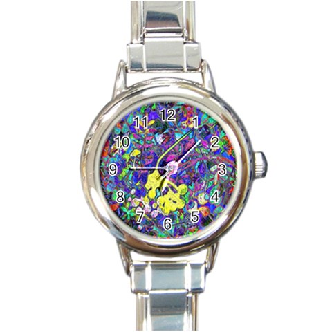 vibrant abstract floral/rainbow color Round Italian Charm Watch from ArtsNow.com Front