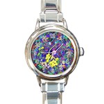 vibrant abstract floral/rainbow color Round Italian Charm Watch