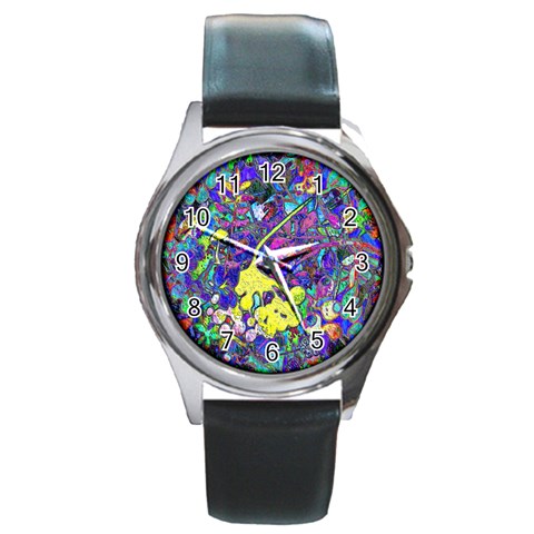 vibrant abstract floral/rainbow color Round Metal Watch from ArtsNow.com Front