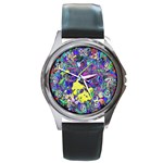 vibrant abstract floral/rainbow color Round Metal Watch