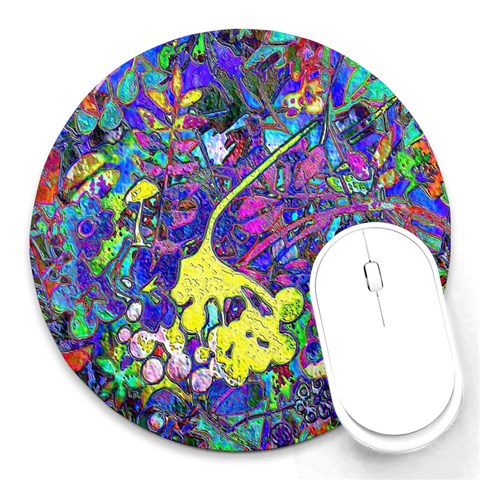 vibrant abstract floral/rainbow color Round Mousepads from ArtsNow.com Front