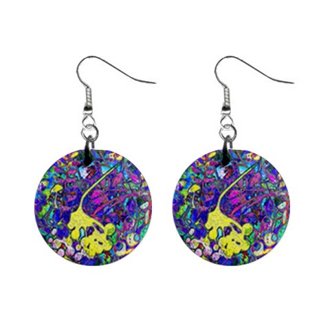 vibrant abstract floral/rainbow color Mini Button Earrings from ArtsNow.com Front