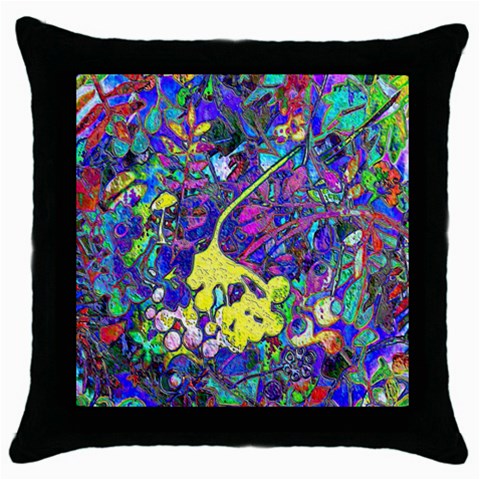 vibrant abstract floral/rainbow color Throw Pillow Case (Black) from ArtsNow.com Front