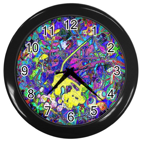 vibrant abstract floral/rainbow color Wall Clock (Black) from ArtsNow.com Front