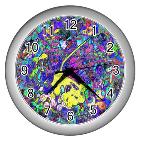 vibrant abstract floral/rainbow color Wall Clock (Silver) from ArtsNow.com Front