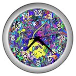 vibrant abstract floral/rainbow color Wall Clock (Silver)