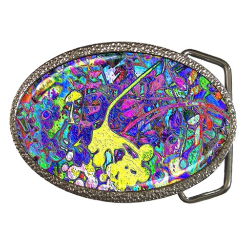 vibrant abstract floral/rainbow color Belt Buckles from ArtsNow.com Front