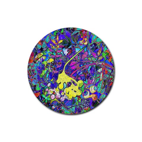 vibrant abstract floral/rainbow color Rubber Coaster (Round)  from ArtsNow.com Front