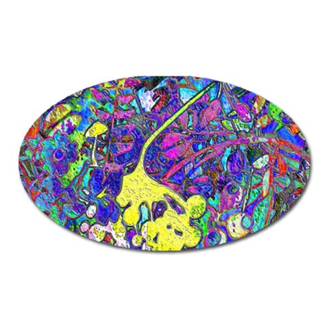 vibrant abstract floral/rainbow color Oval Magnet from ArtsNow.com Front