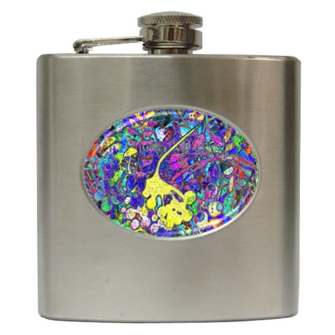 vibrant abstract floral/rainbow color Hip Flask (6 oz) from ArtsNow.com Front