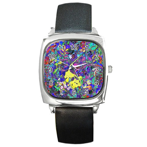 vibrant abstract floral/rainbow color Square Metal Watch from ArtsNow.com Front