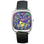 vibrant abstract floral/rainbow color Square Metal Watch