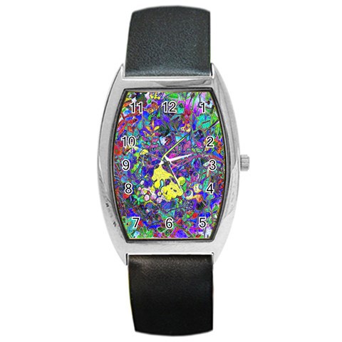 vibrant abstract floral/rainbow color Barrel Style Metal Watch from ArtsNow.com Front