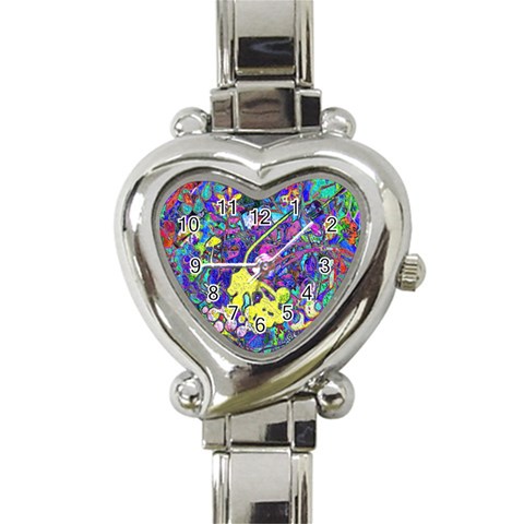 vibrant abstract floral/rainbow color Heart Italian Charm Watch from ArtsNow.com Front