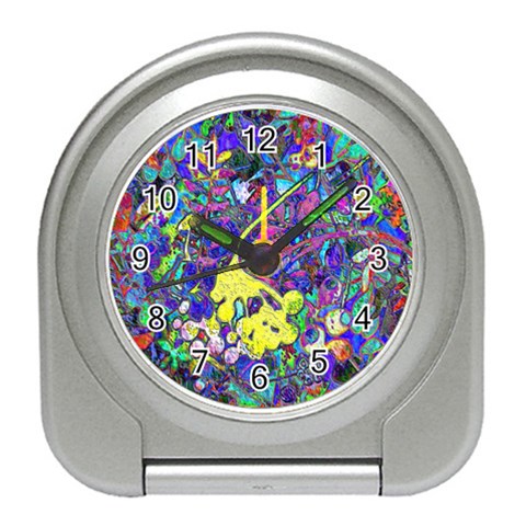 vibrant abstract floral/rainbow color Travel Alarm Clock from ArtsNow.com Front