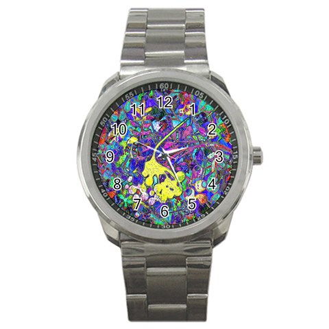 vibrant abstract floral/rainbow color Sport Metal Watch from ArtsNow.com Front