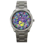 vibrant abstract floral/rainbow color Sport Metal Watch