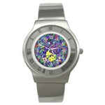 vibrant abstract floral/rainbow color Stainless Steel Watch