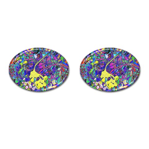 vibrant abstract floral/rainbow color Cufflinks (Oval) from ArtsNow.com Front(Pair)