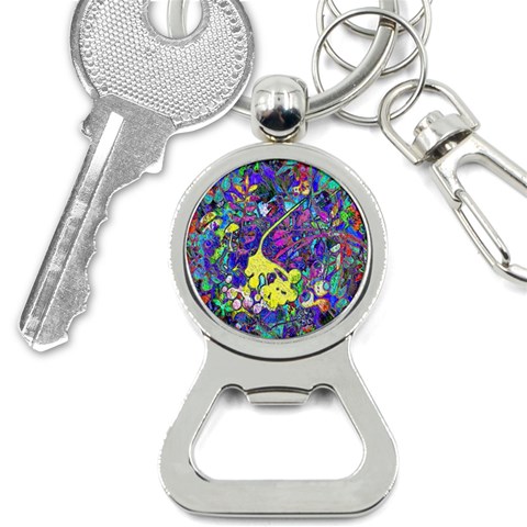 vibrant abstract floral/rainbow color Bottle Opener Key Chain from ArtsNow.com Front