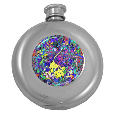 vibrant abstract floral/rainbow color Round Hip Flask (5 oz) from ArtsNow.com Front