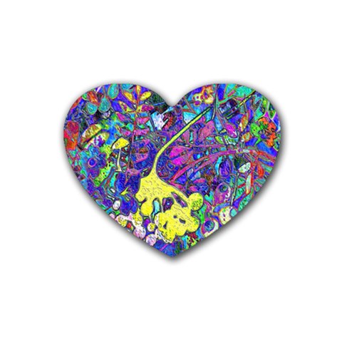 vibrant abstract floral/rainbow color Rubber Coaster (Heart)  from ArtsNow.com Front